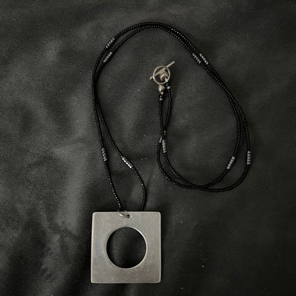 Metal Pointu's Paris Jewelry - Metal Pointu's Designer Brush Silver Pendant Seeded Chain Toggle Close Necklace